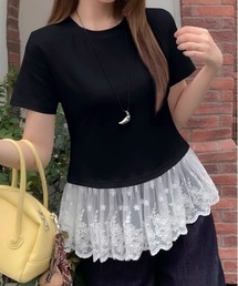 チュール」に該当するTシャツ/カットソー(ブラック/黒色系・Uネック チュール」に該当するTシャツ/カットソー(ブラック/黒色系・Uネック