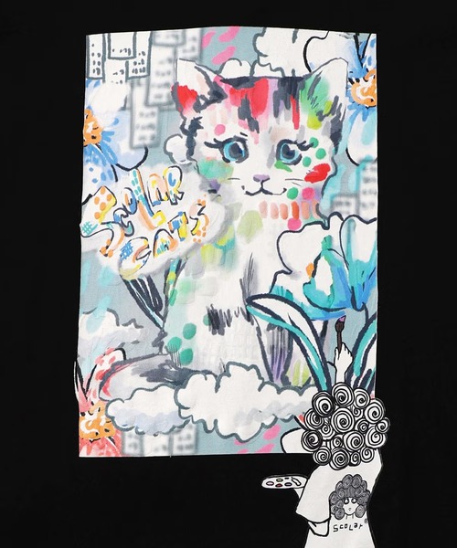 ScoLar（スカラー）の「ScoLar(スカラー) 画家スカラーちゃんネコ柄チュール切替チュニック（チュニック・レディース・オフホワイト/ブラック・MEDIUM）」の6枚目の写真