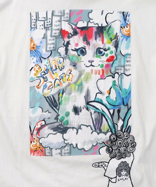 ScoLar（スカラー）の「ScoLar(スカラー) 画家スカラーちゃんネコ柄チュール切替チュニック（チュニック・レディース・オフホワイト/ブラック・MEDIUM）」の8枚目の写真