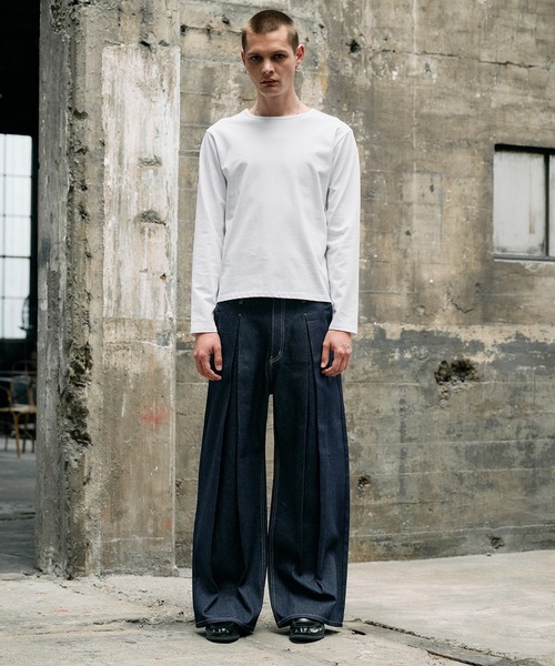 【即完売】【大人気！】RADIANT coating denim らんくん Karl Kani] ストレッチ ワイド ストレート リジット デニムパンツ