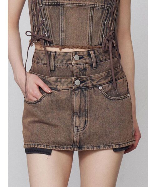 EMODA（エモダ）の「ベルトレイヤードボクシースカート（スカート・レディース・ライトブルー/ブラウン/インディゴブルー・MEDIUM/SMALL）」の2枚目の写真