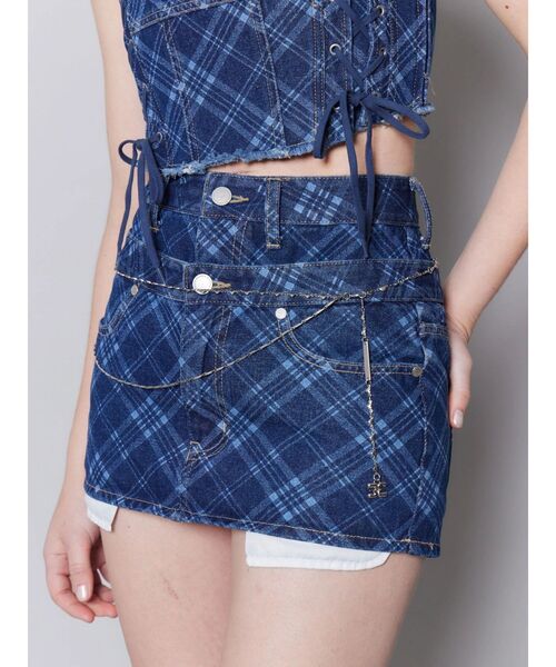 EMODA（エモダ）の「ベルトレイヤードボクシースカート（スカート・レディース・ライトブルー/ブラウン/インディゴブルー・MEDIUM/SMALL）」の3枚目の写真