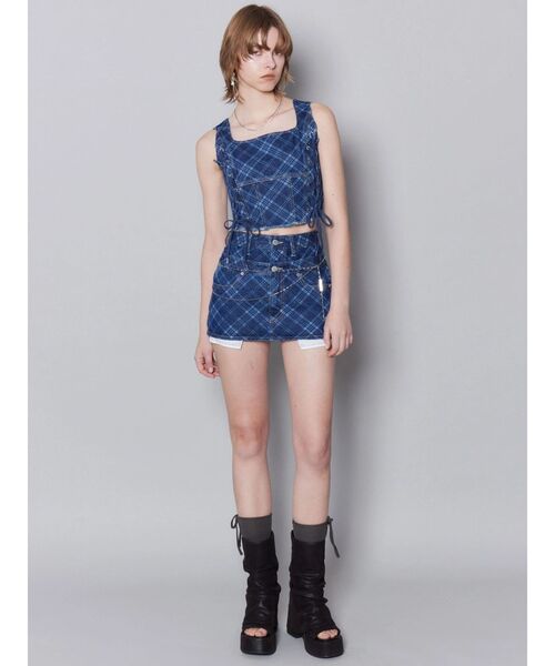 EMODA（エモダ）の「ベルトレイヤードボクシースカート（スカート・レディース・ライトブルー/ブラウン/インディゴブルー・MEDIUM/SMALL）」の6枚目の写真