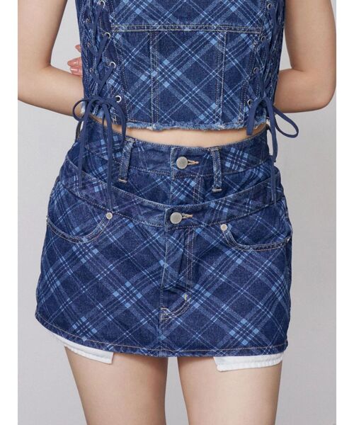 EMODA（エモダ）の「ベルトレイヤードボクシースカート（スカート・レディース・ライトブルー/ブラウン/インディゴブルー・MEDIUM/SMALL）」の9枚目の写真