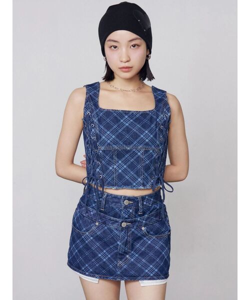 EMODA（エモダ）の「ベルトレイヤードボクシースカート（スカート・レディース・ライトブルー/ブラウン/インディゴブルー・MEDIUM/SMALL）」の10枚目の写真