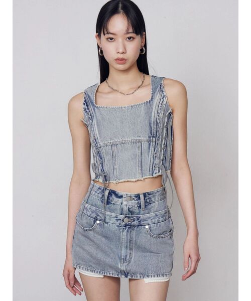 EMODA（エモダ）の「ベルトレイヤードボクシースカート（スカート・レディース・ライトブルー/ブラウン/インディゴブルー・MEDIUM/SMALL）」の19枚目の写真