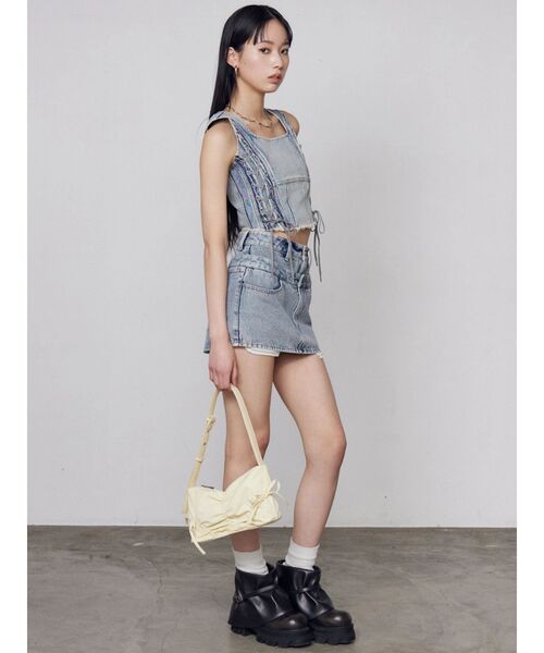 EMODA（エモダ）の「ベルトレイヤードボクシースカート（スカート・レディース・ライトブルー/ブラウン/インディゴブルー・MEDIUM/SMALL）」の21枚目の写真