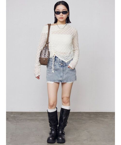 EMODA（エモダ）の「ベルトレイヤードボクシースカート（スカート・レディース・ライトブルー/ブラウン/インディゴブルー・MEDIUM/SMALL）」の22枚目の写真