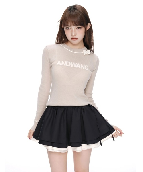andwang Classic Petit Ribbon Tee 半袖 Insignia Ribbon Knit Top（Tシャツ/カットソー）｜andwang
