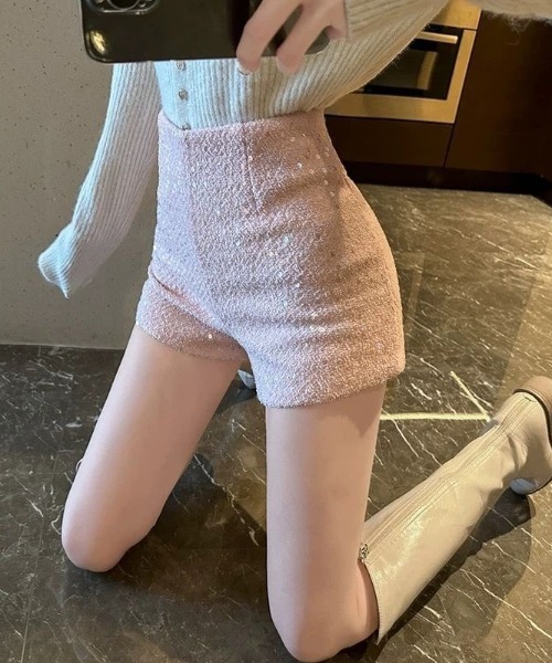 Mejoul(メジュール)の「【2026春夏新作】ラメツイード ハイウエストショートパンツ(その他パンツ・レディース・ピンク/ホワイト/ブラック・M/S)」の15枚目の写真