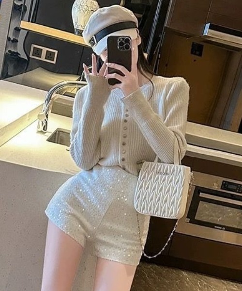 Mejoul(メジュール)の「【2026春夏新作】ラメツイード ハイウエストショートパンツ(その他パンツ・レディース・ピンク/ホワイト/ブラック・M/S)」の9枚目の写真