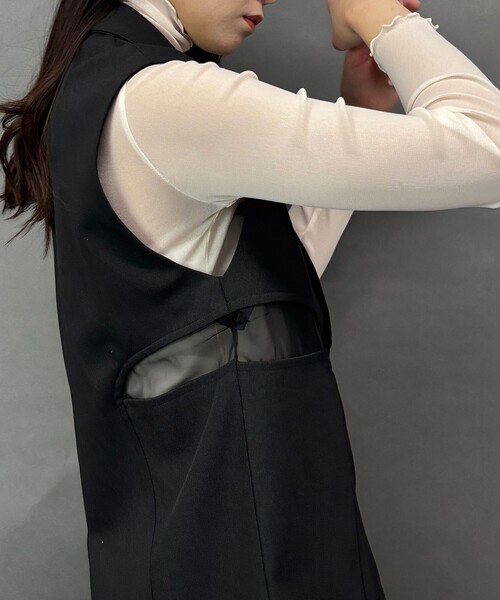 NICOLE white（ニコルホワイト）の「異素材切替ジレ（ベスト・レディース・ブラック・FREE）」の9枚目の写真