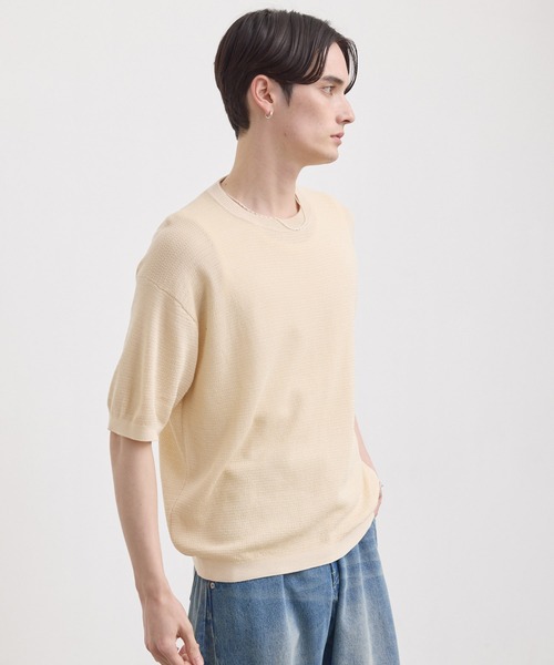 LUENNA（ルエナ）の「【LUENNA】Mesh Crew Neck Summer Knit T-Shirt / メッシュクルーネックサマーニットTシャツ（Tシャツ/カットソー・メンズ・ブラック/アイボリー・S/M/L）」の4枚目の写真