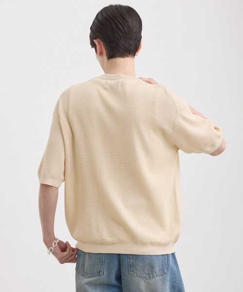 LUENNA（ルエナ）の「【LUENNA】Mesh Crew Neck Summer Knit T-Shirt / メッシュクルーネックサマーニットTシャツ（Tシャツ/カットソー・メンズ・ブラック/アイボリー・S/M/L）」の5枚目の写真