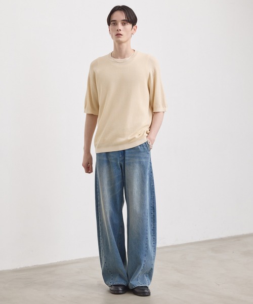 LUENNA（ルエナ）の「【LUENNA】Mesh Crew Neck Summer Knit T-Shirt / メッシュクルーネックサマーニットTシャツ（Tシャツ/カットソー・メンズ・ブラック/アイボリー・S/M/L）」の6枚目の写真