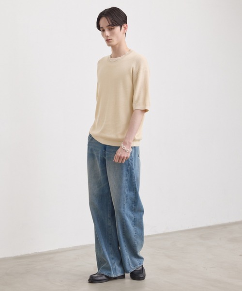 LUENNA（ルエナ）の「【LUENNA】Mesh Crew Neck Summer Knit T-Shirt / メッシュクルーネックサマーニットTシャツ（Tシャツ/カットソー・メンズ・ブラック/アイボリー・S/M/L）」の7枚目の写真