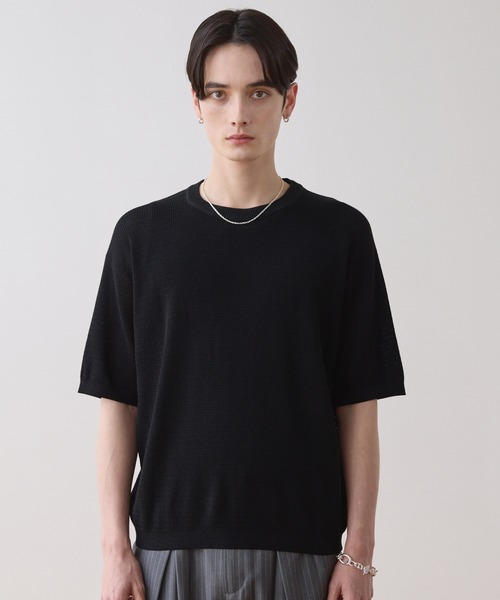 LUENNA（ルエナ）の「【LUENNA】Mesh Crew Neck Summer Knit T-Shirt / メッシュクルーネックサマーニットTシャツ（Tシャツ/カットソー・メンズ・ブラック/アイボリー・S/M/L）」の9枚目の写真