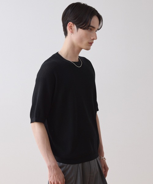 LUENNA（ルエナ）の「【LUENNA】Mesh Crew Neck Summer Knit T-Shirt / メッシュクルーネックサマーニットTシャツ（Tシャツ/カットソー・メンズ・ブラック/アイボリー・S/M/L）」の11枚目の写真