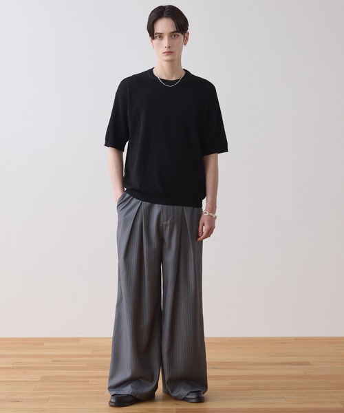 LUENNA（ルエナ）の「【LUENNA】Mesh Crew Neck Summer Knit T-Shirt / メッシュクルーネックサマーニットTシャツ（Tシャツ/カットソー・メンズ・ブラック/アイボリー・S/M/L）」の13枚目の写真