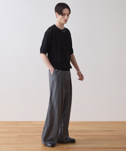 LUENNA（ルエナ）の「【LUENNA】Mesh Crew Neck Summer Knit T-Shirt / メッシュクルーネックサマーニットTシャツ（Tシャツ/カットソー・メンズ・ブラック/アイボリー・S/M/L）」の14枚目の写真