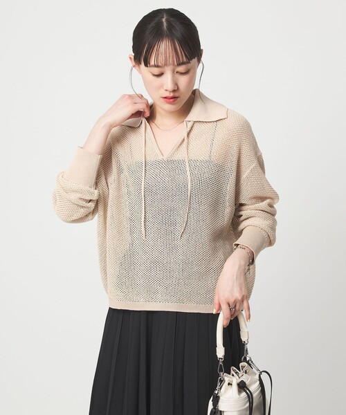 green label relaxing（グリーンレーベルリラクシング）の「メッシュ ポロプルオーバー（ニット/セーター・レディース・ナチュラル/ライトブルー/ブラック/ブラウン系・FREE）」の4枚目の写真