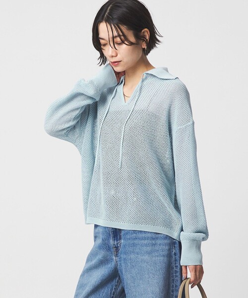 green label relaxing（グリーンレーベルリラクシング）の「メッシュ ポロプルオーバー（ニット/セーター・レディース・ナチュラル/ライトブルー/ブラック/ブラウン系・FREE）」の5枚目の写真