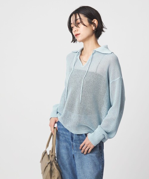 green label relaxing（グリーンレーベルリラクシング）の「メッシュ ポロプルオーバー（ニット/セーター・レディース・ナチュラル/ライトブルー/ブラック/ブラウン系・FREE）」の7枚目の写真