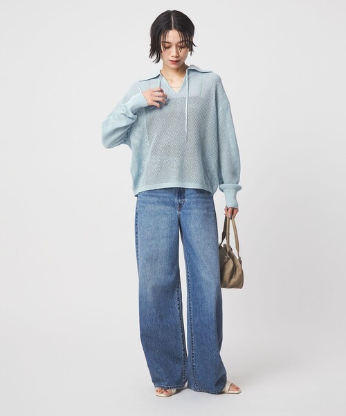 green label relaxing（グリーンレーベルリラクシング）の「メッシュ ポロプルオーバー（ニット/セーター・レディース・ナチュラル/ライトブルー/ブラック/ブラウン系・FREE）」の9枚目の写真