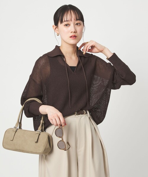 green label relaxing（グリーンレーベルリラクシング）の「メッシュ ポロプルオーバー（ニット/セーター・レディース・ナチュラル/ライトブルー/ブラック/ブラウン系・FREE）」の10枚目の写真
