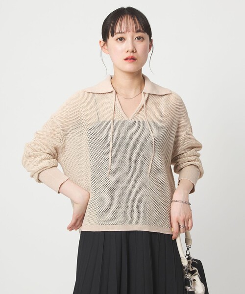 green label relaxing（グリーンレーベルリラクシング）の「メッシュ ポロプルオーバー（ニット/セーター・レディース・ナチュラル/ライトブルー/ブラック/ブラウン系・FREE）」の12枚目の写真