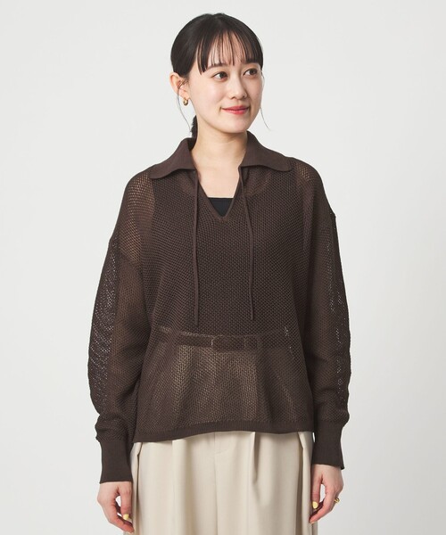green label relaxing（グリーンレーベルリラクシング）の「メッシュ ポロプルオーバー（ニット/セーター・レディース・ナチュラル/ライトブルー/ブラック/ブラウン系・FREE）」の19枚目の写真