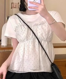 ドットチュールキャミレイヤードTシャツ