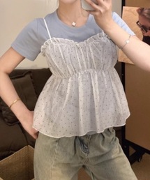 ドットチュールキャミレイヤードTシャツ