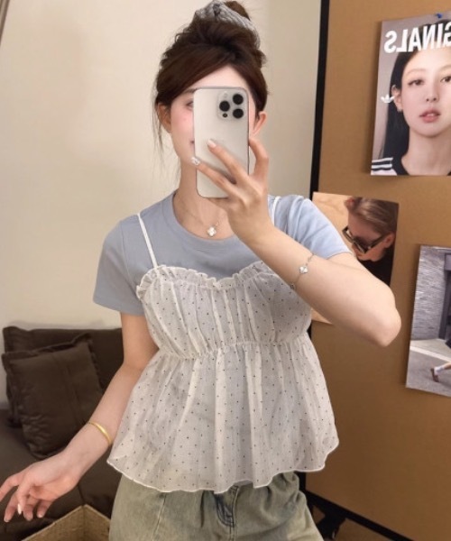 SHEPP(シープ)の「ドットチュールキャミレイヤードTシャツ(Tシャツ/カットソー・レディース・ホワイト/サックスブルー・F)」の18枚目の写真