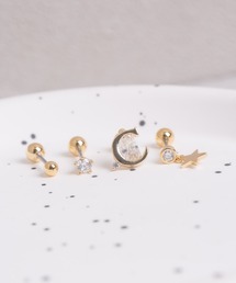 Peony | 【Peony/ピオニー】ムーン＆ドロップスター　ピアスセット【アレルギー対応】(ピアス（両耳用）)
