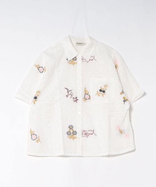 Desigual（デシグアル）の「花鳥刺繍レースシャツ ホワイト（シャツ