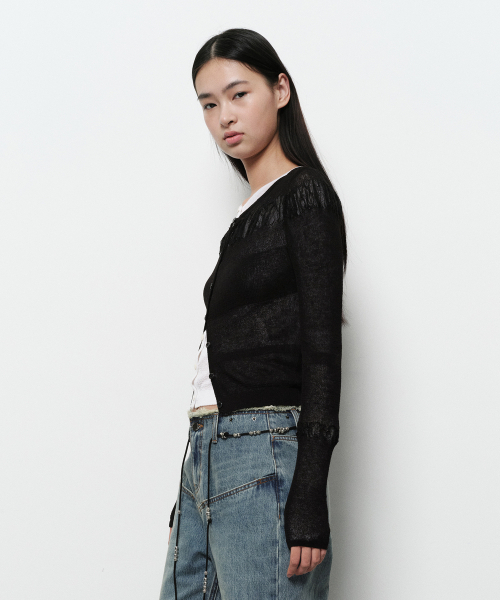 DIAGONAL(ダイアゴナル)の「SEE THROUGH SHIRRING CARDIGAN (black)(カーディガン/ボレロ・レディース・その他・FREE)」の2枚目の写真
