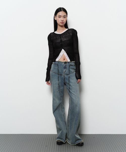 DIAGONAL(ダイアゴナル)の「SEE THROUGH SHIRRING CARDIGAN (black)(カーディガン/ボレロ・レディース・その他・FREE)」の4枚目の写真