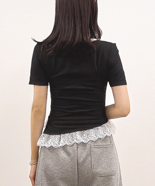 CLOTHY(クロシィ)の「【ちょい甘×ちょい色気×抜け感】レース使いアシメトップス(Tシャツ/カットソー・レディース・オフホワイト/ブラック・FREE)」の19枚目の写真