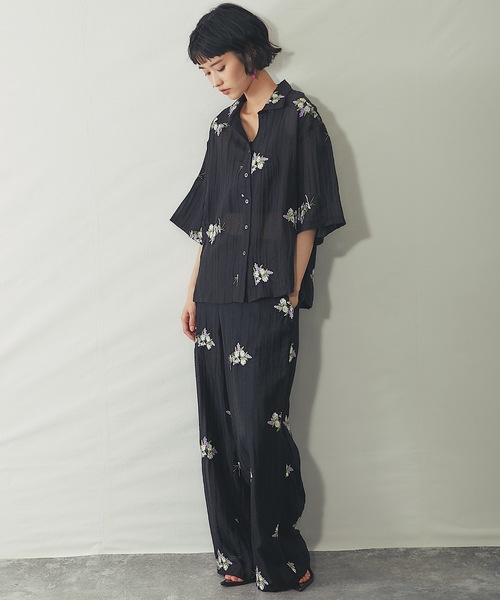 ANOTHER S（アナザーエス）の「花刺繍シアーストライプスキッパーシャツ（シャツ/ブラウス・レディース・ブラック/オフホワイト・FREE）」の14枚目の写真