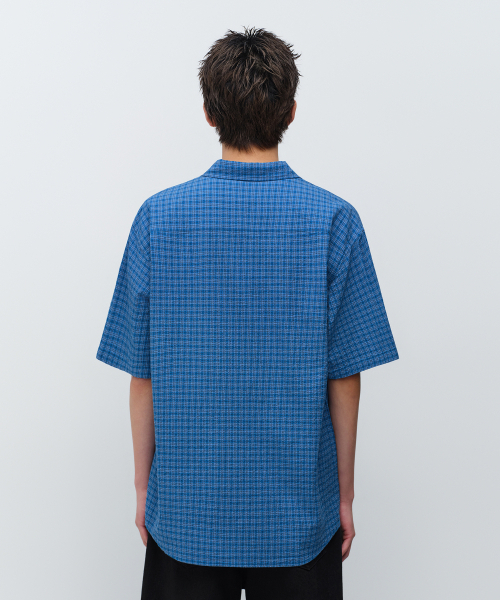 MUSINSA STANDARD（ムシンサスタンダード）の「リラックスドシアサッカー テターソルチェック 半袖シャツ [ブルー/ネイビー]（シャツ/ブラウス・メンズ・その他・2XL/SMALL/MEDIUM/LARGE/X-LARGE）」の3枚目の写真