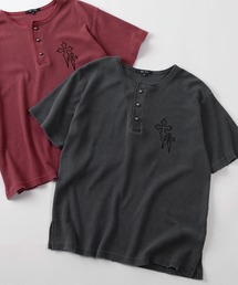 SlashDate（スラッシュデイト）の「【82】ピグメント加工 クロスワンポイント ワッフル ヘンリーネックTシャツ/ユニセックス/レディース/メンズ（Tシャツ/カットソー）」