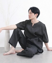 KYOETSU（キョウエツ）の「【選べる丈】メンズ しじら 甚平 キーネックタイプ(長ズボン/半ズボン)（ルームウェア/パジャマ）」