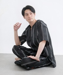 KYOETSU（キョウエツ）の「【選べる丈】メンズ しじら 甚平 キーネックタイプ(長ズボン/半ズボン)（ルームウェア/パジャマ）」
