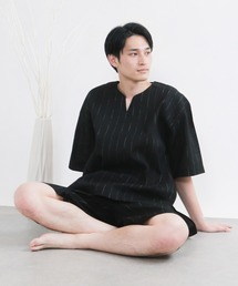 KYOETSU（キョウエツ）の「【選べる丈】メンズ しじら 甚平 キーネックタイプ(長ズボン/半ズボン)（ルームウェア/パジャマ）」