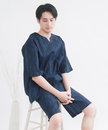 KYOETSU（キョウエツ）の「【選べる丈】メンズ しじら 甚平 キーネックタイプ(長ズボン/半ズボン)（ルームウェア/パジャマ）」