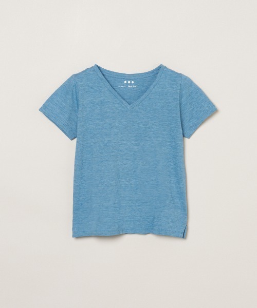three dots(スリードッツ)の「オーガニックスラブ Vネック(Tシャツ/カットソー・レディース・ホワイト/ブルー系その他/イエロー系その他/バーガンディー/ピンク系その他・M/S)」の1枚目の写真