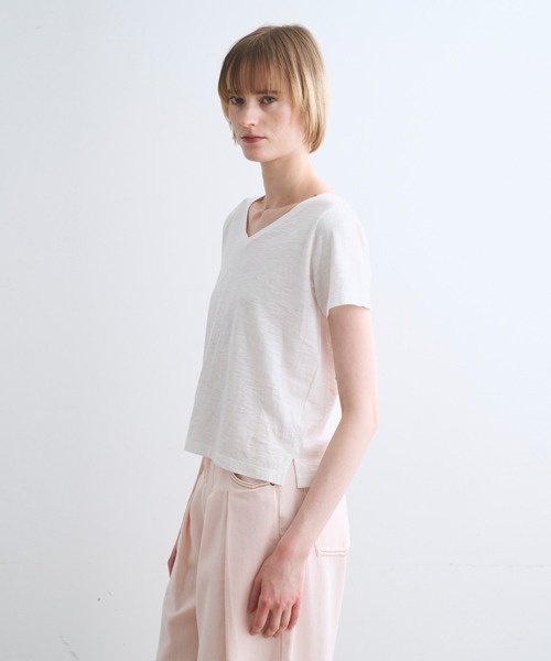 three dots(スリードッツ)の「オーガニックスラブ Vネック(Tシャツ/カットソー・レディース・ホワイト/ブルー系その他/イエロー系その他/バーガンディー/ピンク系その他・M/S)」の13枚目の写真