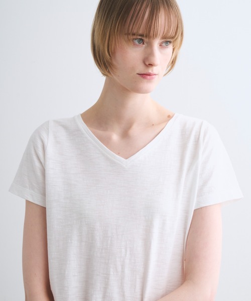 three dots(スリードッツ)の「オーガニックスラブ Vネック(Tシャツ/カットソー・レディース・ホワイト/ブルー系その他/イエロー系その他/バーガンディー/ピンク系その他・M/S)」の12枚目の写真