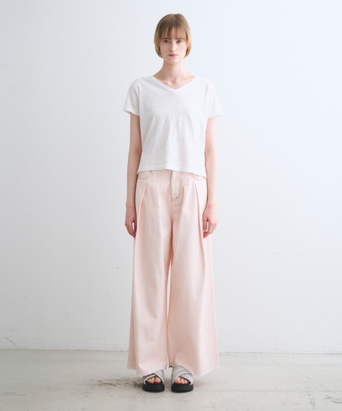 three dots(スリードッツ)の「オーガニックスラブ Vネック(Tシャツ/カットソー・レディース・ホワイト/ブルー系その他/イエロー系その他/バーガンディー/ピンク系その他・M/S)」の16枚目の写真